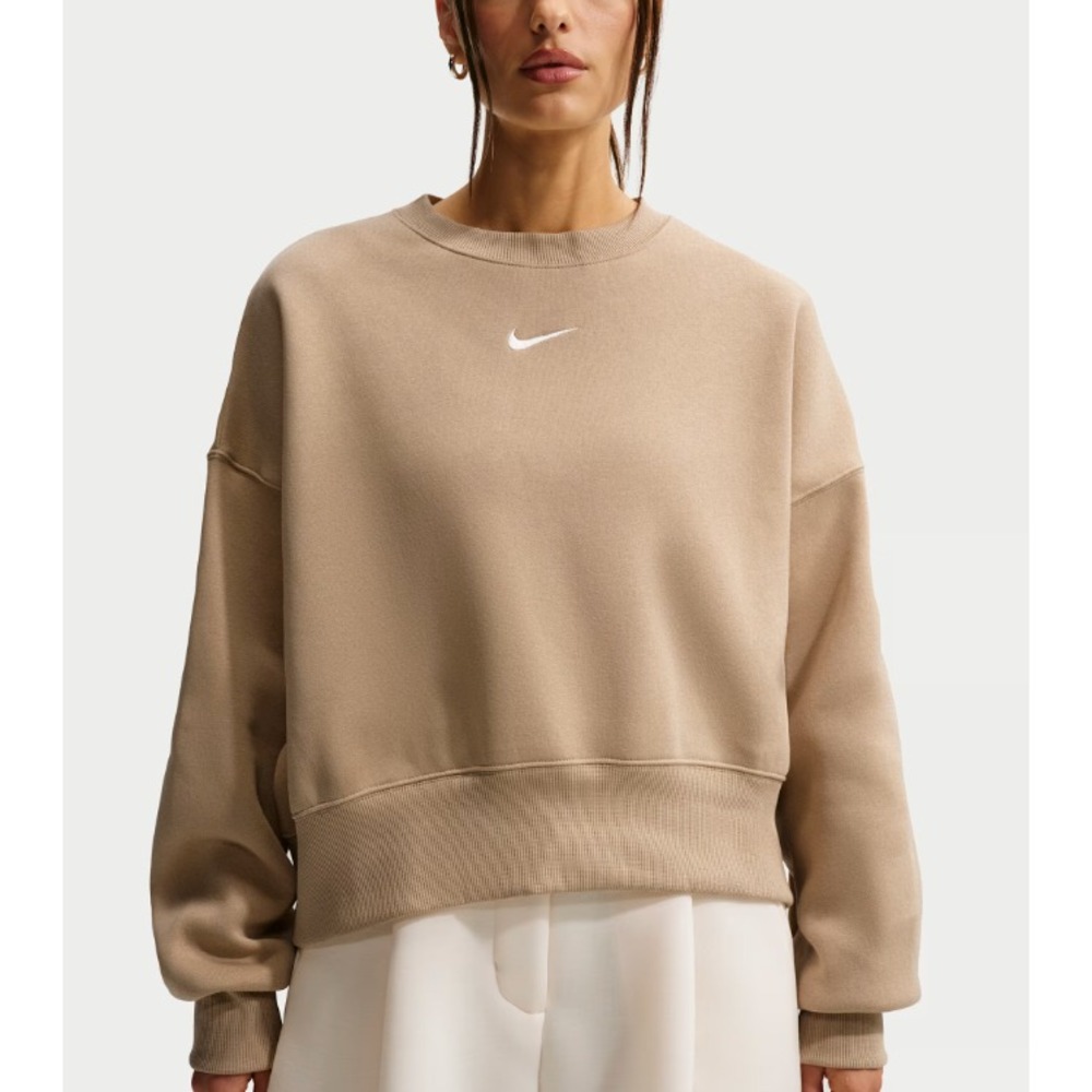 Nike Sportswear Phoenix Fleece Oversized Crew Neck Sweatshirt Womens Medium Tan